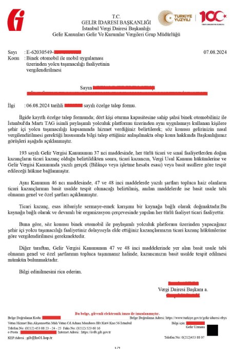 Martı TAG Vergi Bildirim Paylaşımı