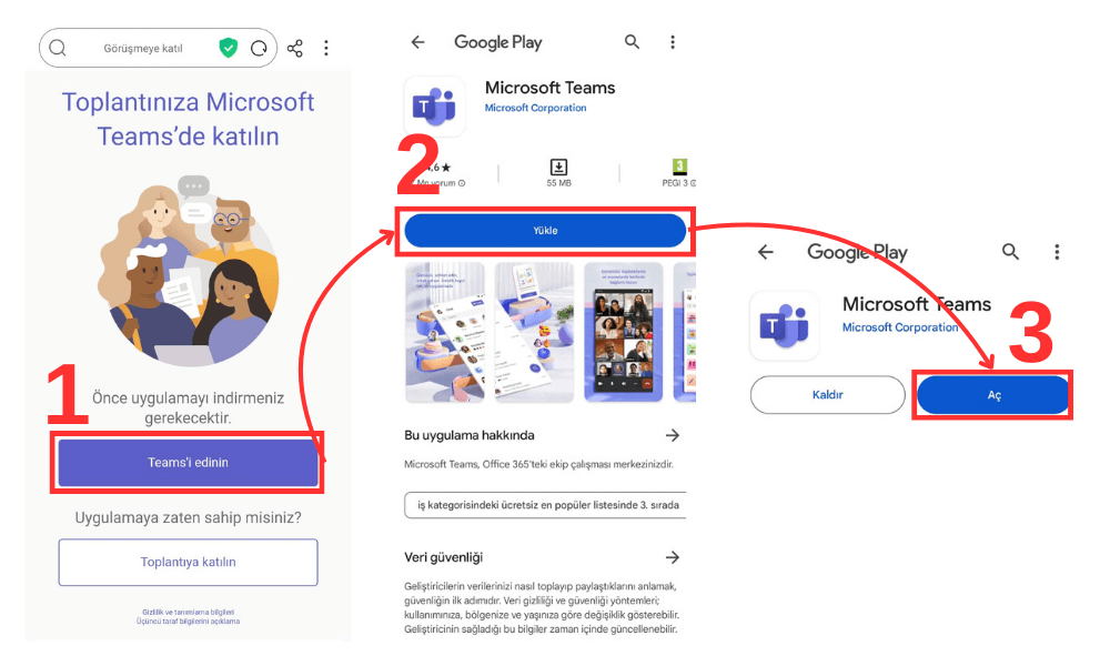 Devamsızlık hakkını kullanacak adaylarımızın eğitimlerden geri kalmamak ve online olarak katılacakları eğitimlerde android cihaz kullanıyorlarsa bu adımları takip ederek teams uygulamasını indirmeleri gerekir.