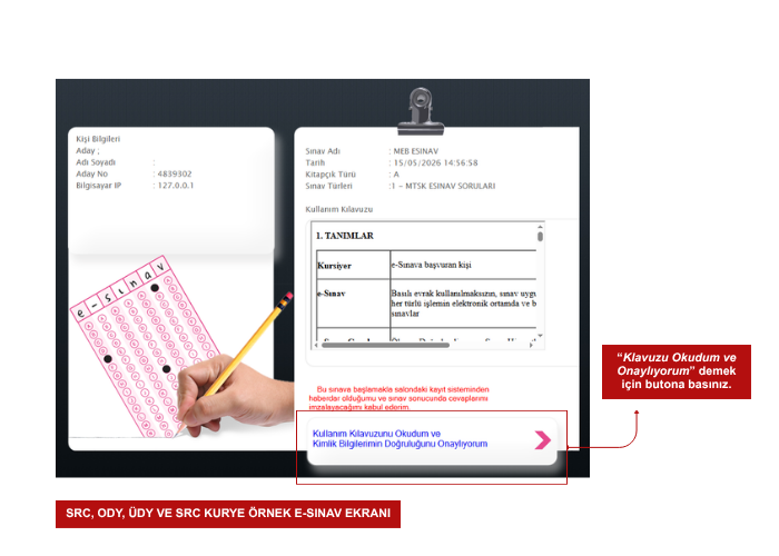 SRC Belgesi, ODY, ÜDY ve SRC Kurye E-Sınav Giriş Ekranı