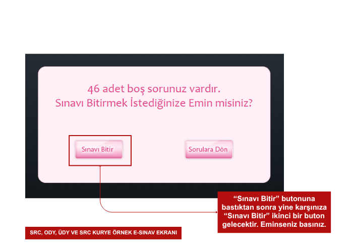 SRC Belgesi E-Sınav Sınavı Bitir Ekranı